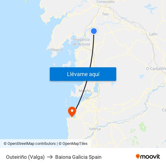 Outeiriño (Valga) to Baiona Galicia Spain map