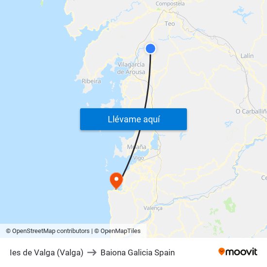 Ies de Valga (Valga) to Baiona Galicia Spain map