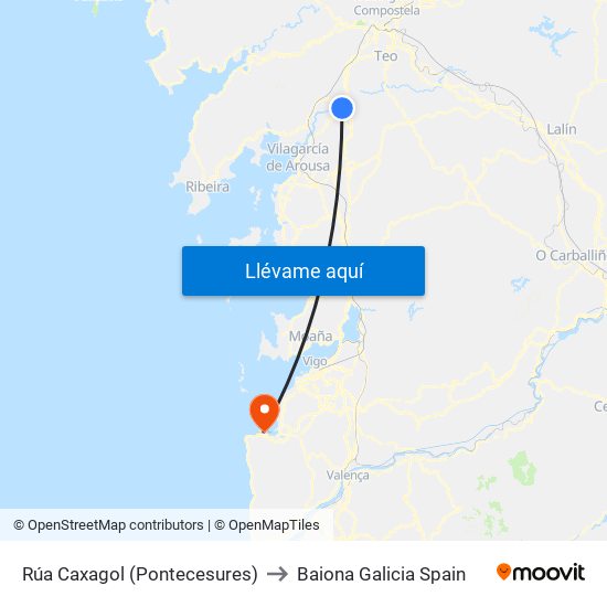 Rúa Caxagol (Pontecesures) to Baiona Galicia Spain map