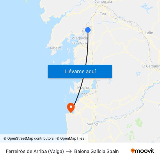 Ferreirós de Arriba (Valga) to Baiona Galicia Spain map
