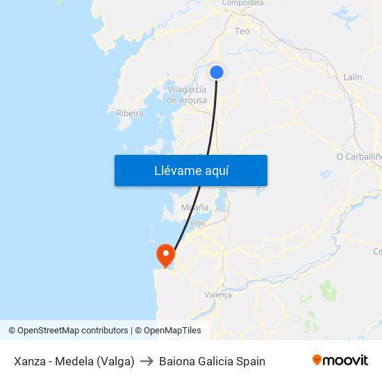 Xanza - Medela (Valga) to Baiona Galicia Spain map