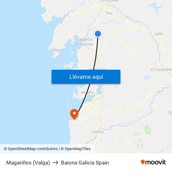 Magariños (Valga) to Baiona Galicia Spain map