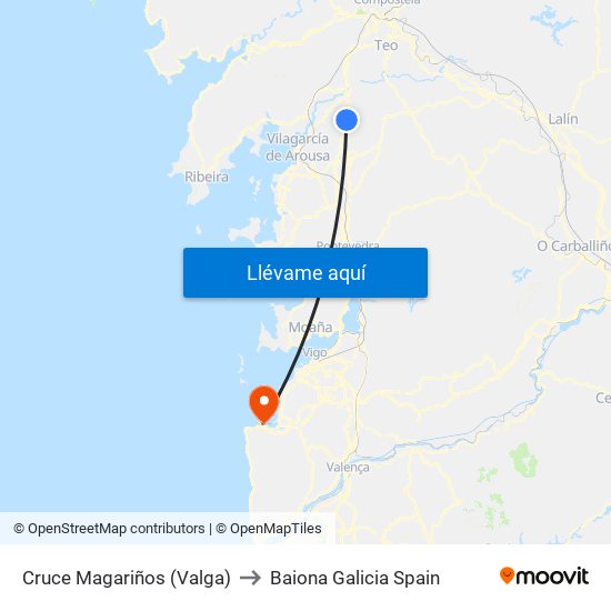 Cruce Magariños (Valga) to Baiona Galicia Spain map