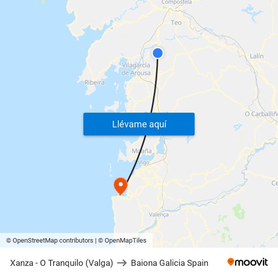 Xanza - O Tranquilo (Valga) to Baiona Galicia Spain map