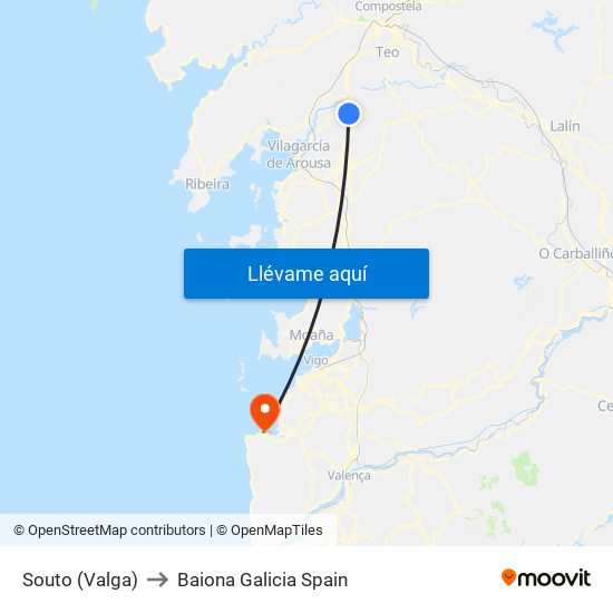 Souto (Valga) to Baiona Galicia Spain map