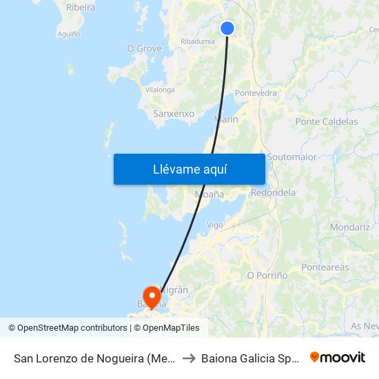 San Lorenzo de Nogueira (Meis) to Baiona Galicia Spain map