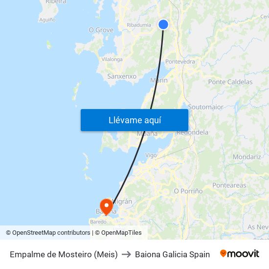 Empalme de Mosteiro (Meis) to Baiona Galicia Spain map