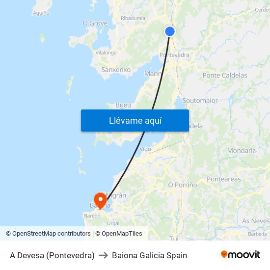 A Devesa (Pontevedra) to Baiona Galicia Spain map