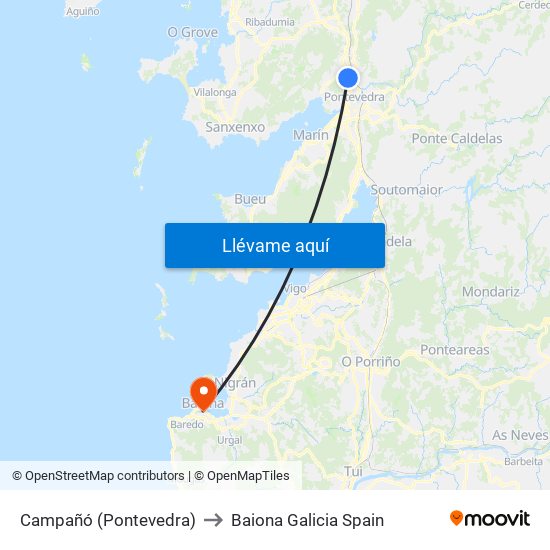Campañó (Pontevedra) to Baiona Galicia Spain map