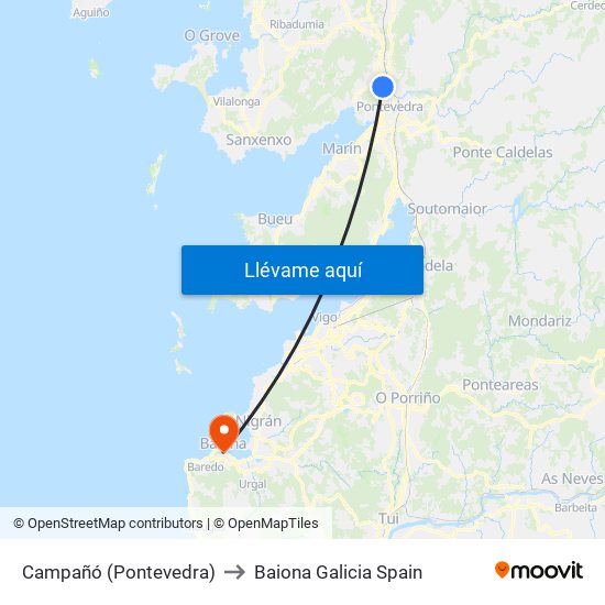 Campañó (Pontevedra) to Baiona Galicia Spain map