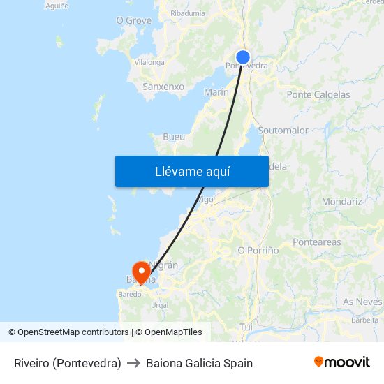 Riveiro (Pontevedra) to Baiona Galicia Spain map