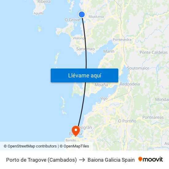 Porto de Tragove (Cambados) to Baiona Galicia Spain map