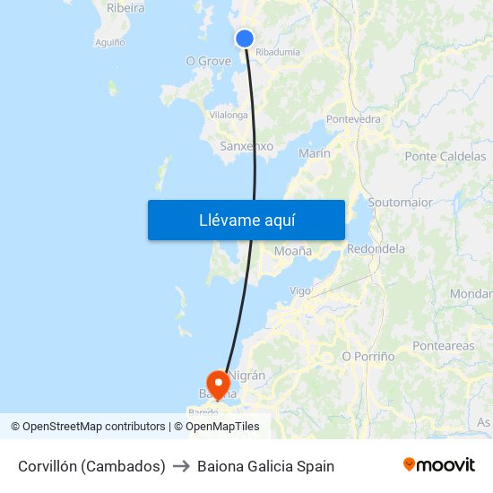 Corvillón (Cambados) to Baiona Galicia Spain map