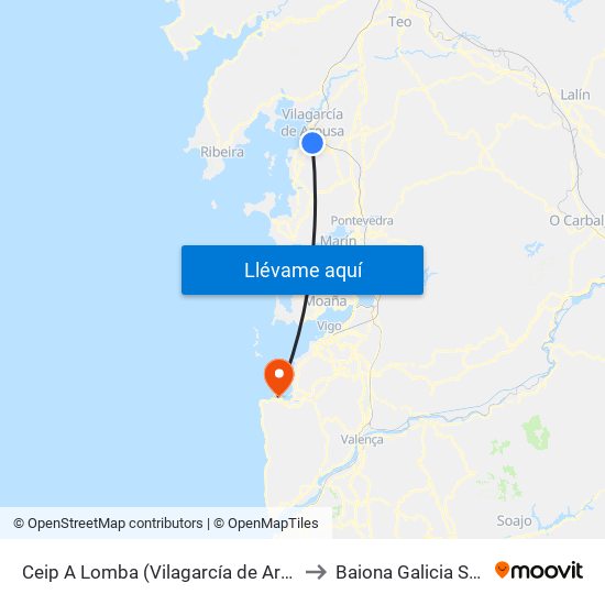 Ceip A Lomba (Vilagarcía de Arousa) to Baiona Galicia Spain map