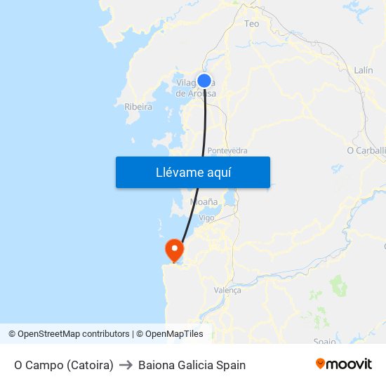 O Campo (Catoira) to Baiona Galicia Spain map
