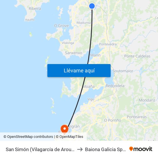 San Simón (Vilagarcía de Arousa) to Baiona Galicia Spain map