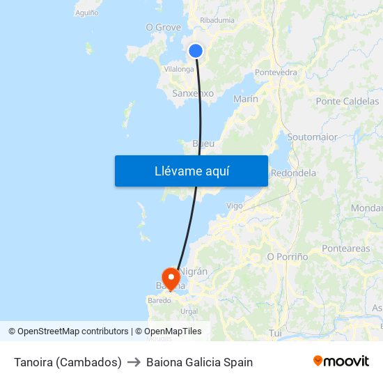 Tanoira (Cambados) to Baiona Galicia Spain map