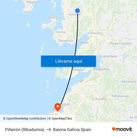 Piñeirón (Ribadumia) to Baiona Galicia Spain map