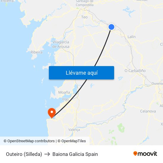 Outeiro (Silleda) to Baiona Galicia Spain map