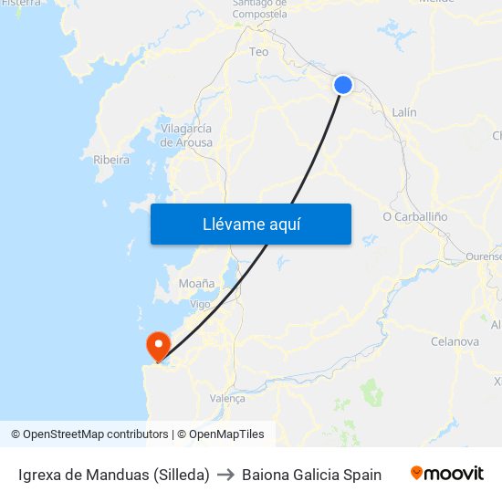 Igrexa de Manduas (Silleda) to Baiona Galicia Spain map