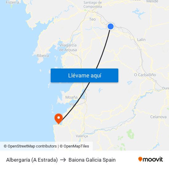 Albergaría (A Estrada) to Baiona Galicia Spain map