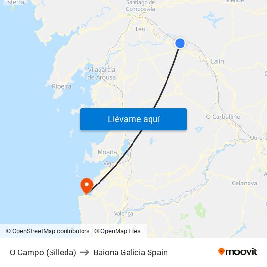 O Campo (Silleda) to Baiona Galicia Spain map