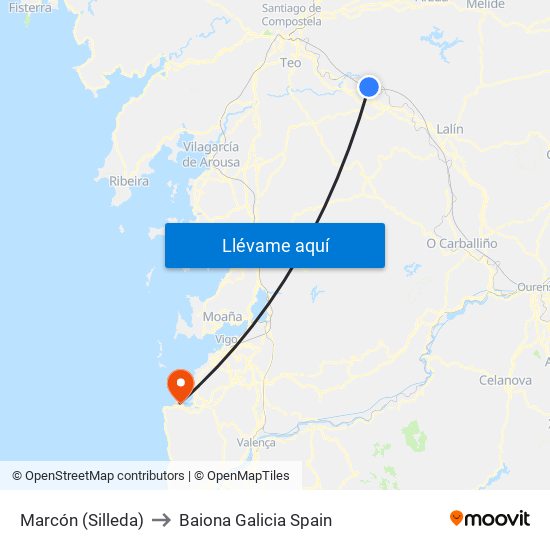 Marcón (Silleda) to Baiona Galicia Spain map