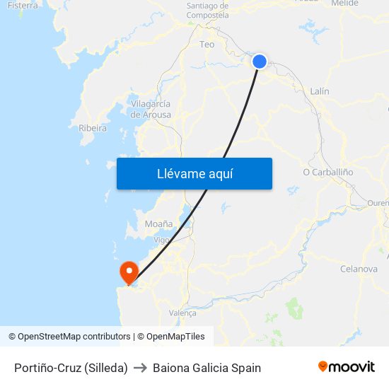 Portiño-Cruz (Silleda) to Baiona Galicia Spain map