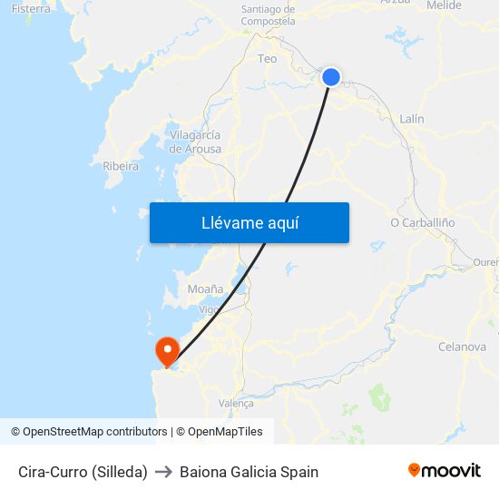 Cira-Curro (Silleda) to Baiona Galicia Spain map