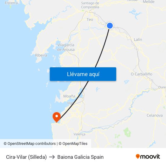 Cira-Vilar (Silleda) to Baiona Galicia Spain map