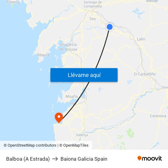 Balboa (A Estrada) to Baiona Galicia Spain map