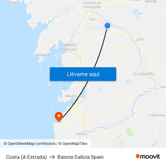 Costa (A Estrada) to Baiona Galicia Spain map