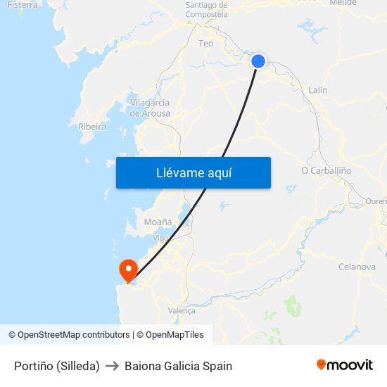 Portiño (Silleda) to Baiona Galicia Spain map