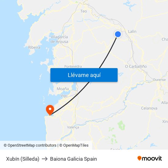 Xubín (Silleda) to Baiona Galicia Spain map