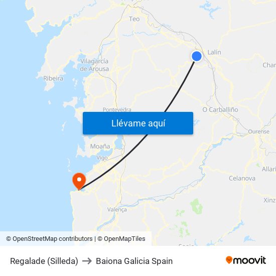 Regalade (Silleda) to Baiona Galicia Spain map