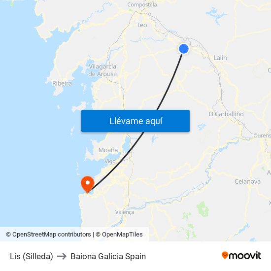 Lis (Silleda) to Baiona Galicia Spain map