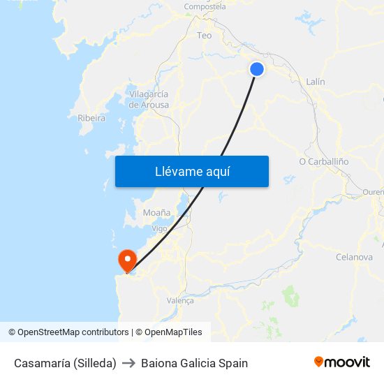 Casamaría (Silleda) to Baiona Galicia Spain map