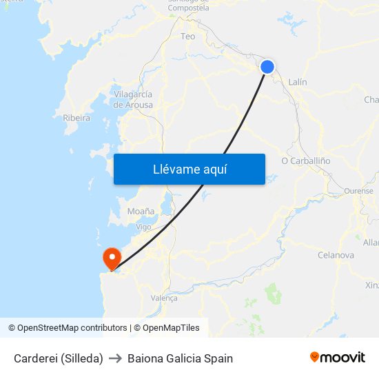 Carderei (Silleda) to Baiona Galicia Spain map