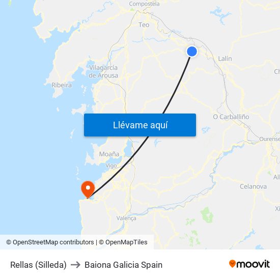 Rellas (Silleda) to Baiona Galicia Spain map