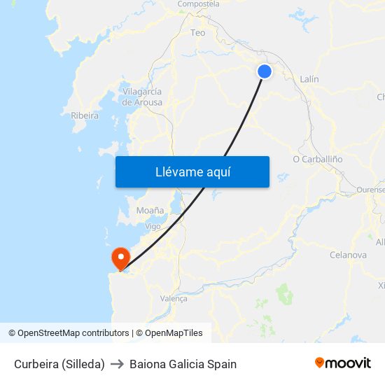 Curbeira (Silleda) to Baiona Galicia Spain map
