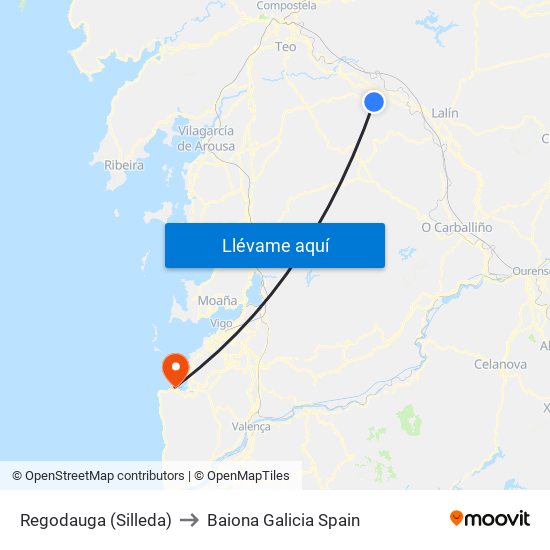 Regodauga (Silleda) to Baiona Galicia Spain map