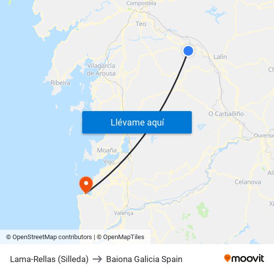 Lama-Rellas (Silleda) to Baiona Galicia Spain map