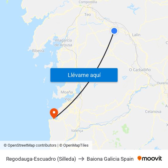 Regodauga-Escuadro (Silleda) to Baiona Galicia Spain map