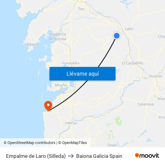 Empalme de Laro (Silleda) to Baiona Galicia Spain map