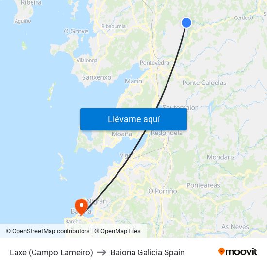 Laxe (Campo Lameiro) to Baiona Galicia Spain map