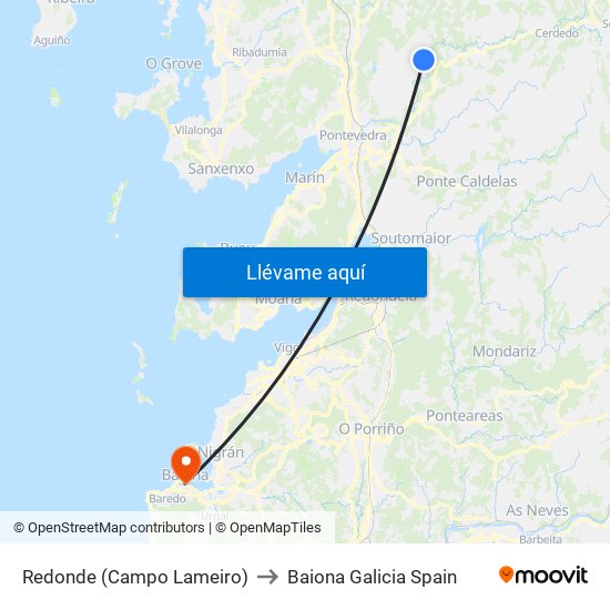 Redonde (Campo Lameiro) to Baiona Galicia Spain map