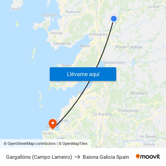 Gargallóns (Campo Lameiro) to Baiona Galicia Spain map