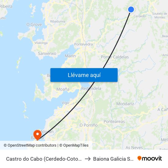Castro do Cabo (Cerdedo-Cotobade) to Baiona Galicia Spain map