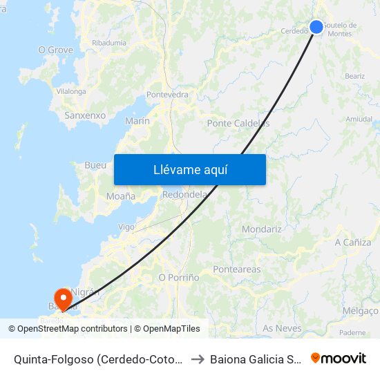 Quinta-Folgoso (Cerdedo-Cotobade) to Baiona Galicia Spain map