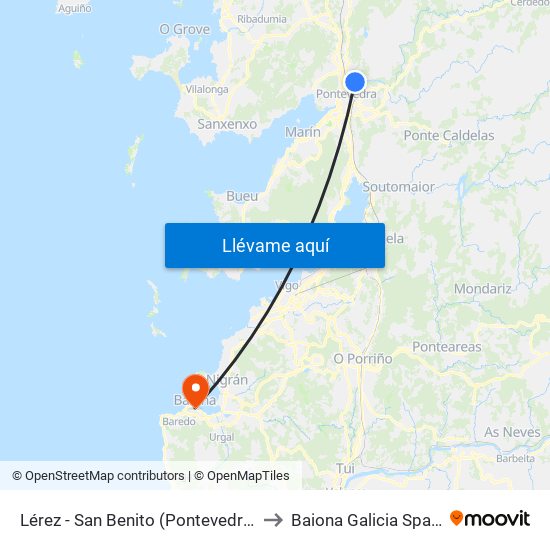 Lérez - San Benito (Pontevedra) to Baiona Galicia Spain map